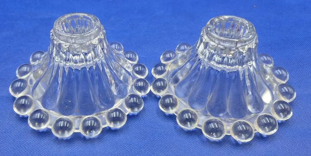 Two Vintage Anchor Hocking Berwick Boopie Taper Candle Holders Clear 4.75x3